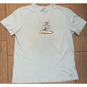 Life is Good Mens Blue Gone Fishing T-shirt Jake Boat Size Large Cotton RN109109